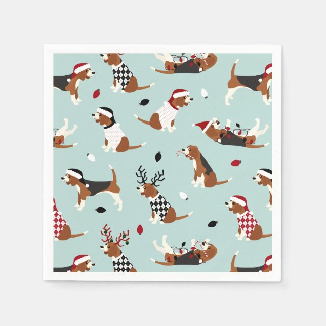 Christmas Beagles Blue Napkins (Front)