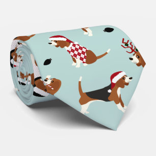 Christmas Beagles Blue Neck Tie