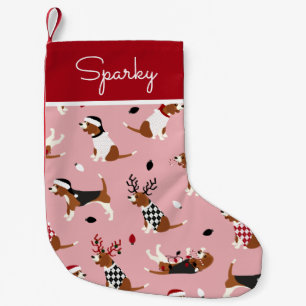 Christmas Beagles Pink Small Christmas Stocking