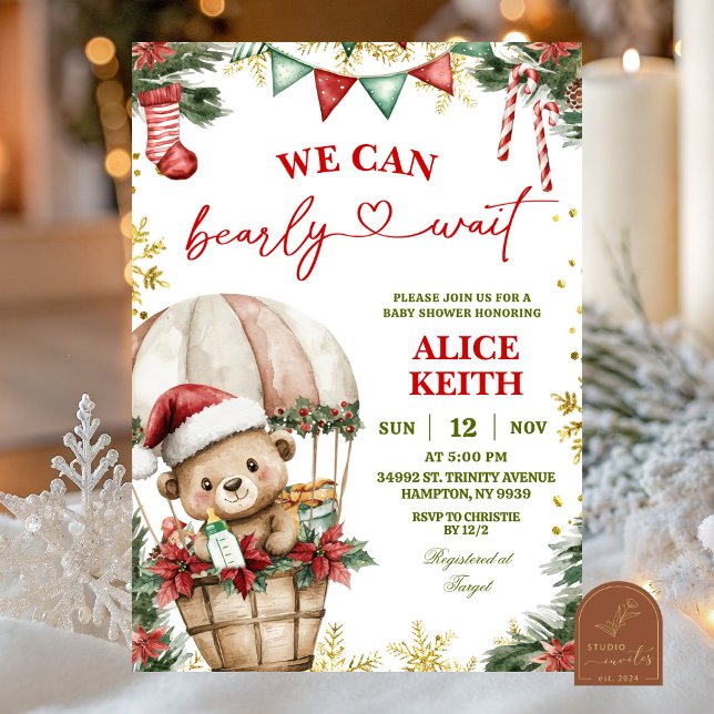 Christmas Bear Air Balloon Santa Boy Baby Shower Invitation (Creator Uploaded)