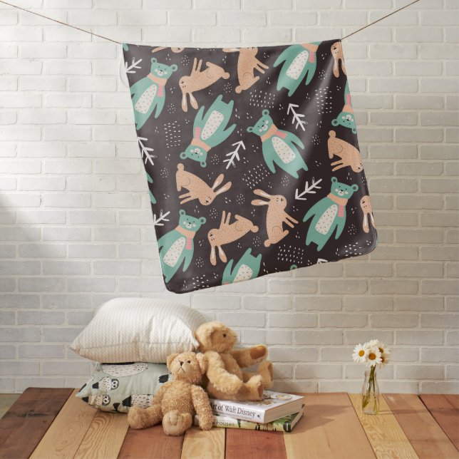 Christmas Bear and Rabbit Seamless Baby Blanket (In Situ)