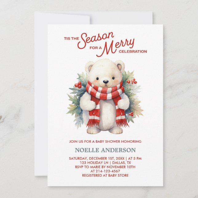 Christmas Bear Baby Shower Invitation (Front)