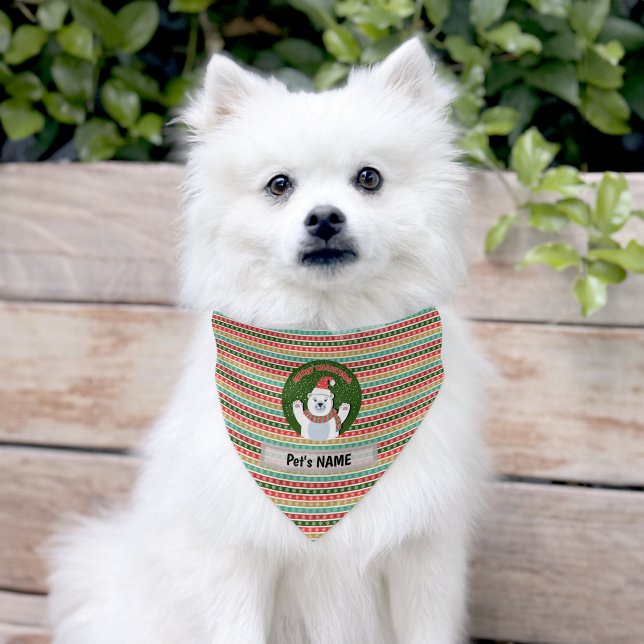 Christmas Bear Bandana, customise dog name Pet Bandana Collar (Dog)