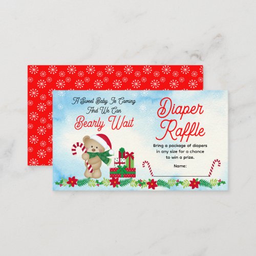 Christmas Bear Bearly Wait Shower Diaper Raffle Enclosure Card