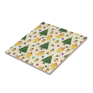 Christmas bear,bells and tree ceramic tile