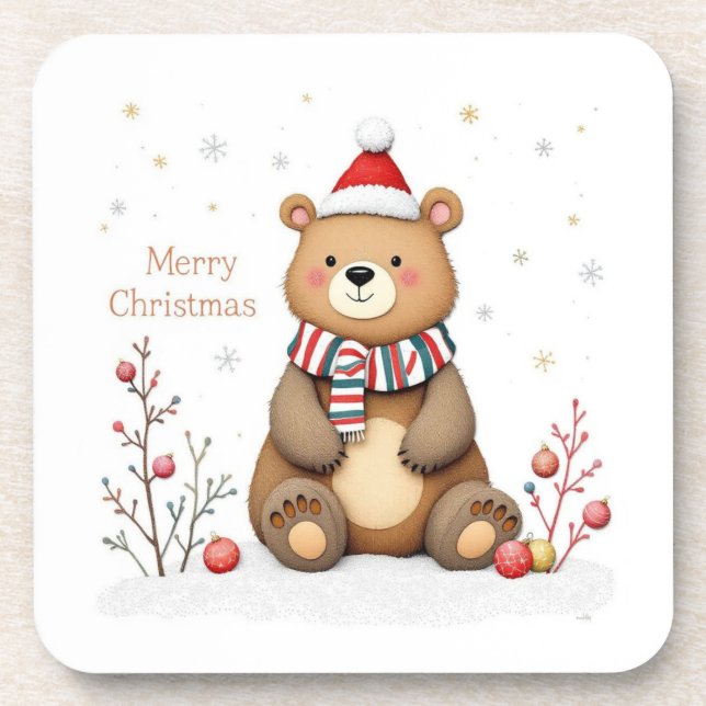 Christmas Bear Beverage Coaster (Front)