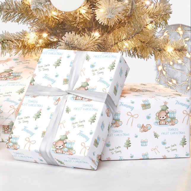 Christmas Bear Boy Name Text Christmas Wrapping Paper (Christmas Bear Boy Name Text Christmas Wrapping Paper)