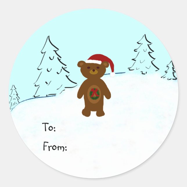 Christmas Bear Cartoon Gift Tag Stickers (Front)