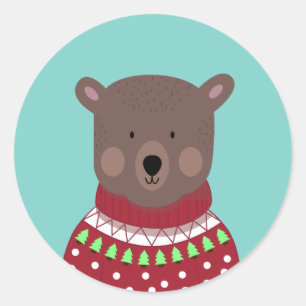 Christmas Bear Classic Round Sticker