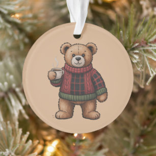 Christmas Bear Coffee Retro Xmas Matching Ornament