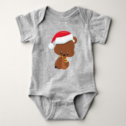 Christmas Bear Cute Bear Santa Hat Scarf Xmas Baby Bodysuit