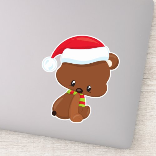 Christmas Bear Cute Bear Santa Hat Scarf Xmas Sticker