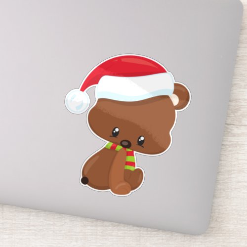 Christmas Bear Cute Bear Santa Hat Scarf Xmas Sticker