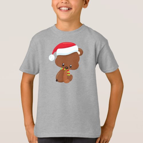 Christmas Bear Cute Bear Santa Hat Scarf Xmas T_Shirt