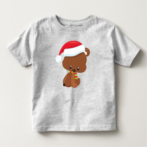 Christmas Bear Cute Bear Santa Hat Scarf Xmas Toddler T_shirt