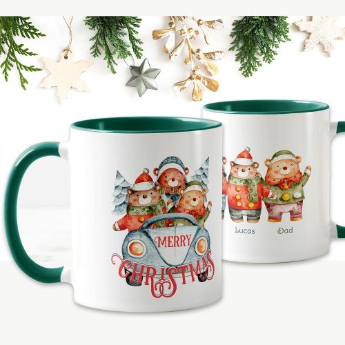 Christmas bear family of 3 name  mug