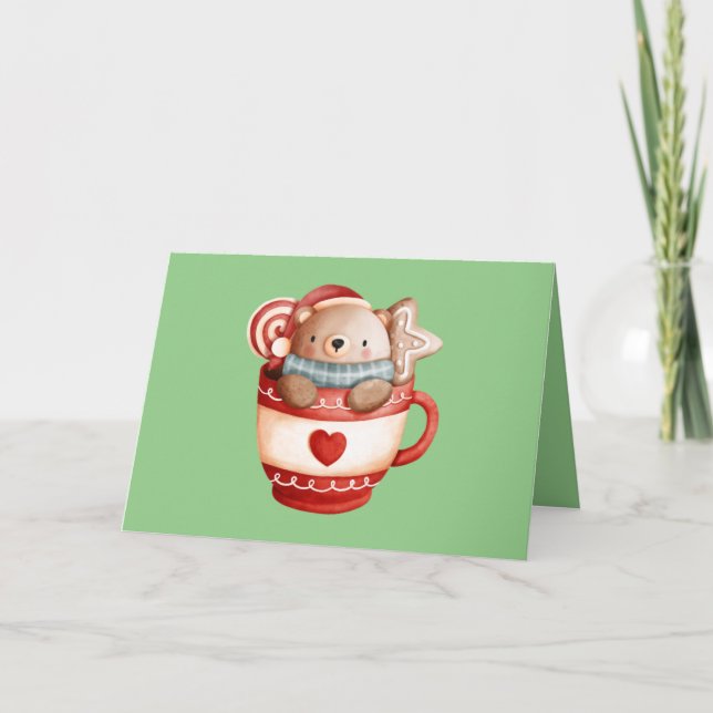 Christmas Bear In A Cup Thank you Card (Front)