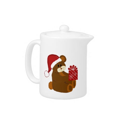 Christmas Bear in a Red Santa Hat Teapot
