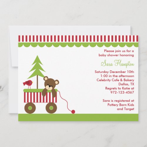 Christmas Bear in Wagon Invitations