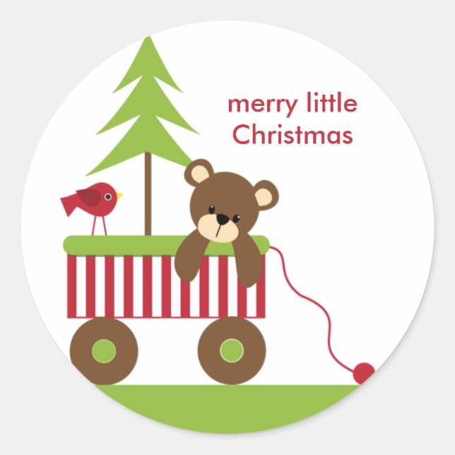 Christmas Bear in Wagon Stickers (Front)