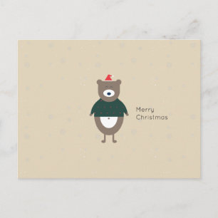 Christmas Bear Modern Flat Custom Color EDITABLE Holiday Postcard