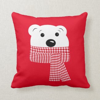 Christmas, bear muzzle, polar bear, red, white, throw pillow