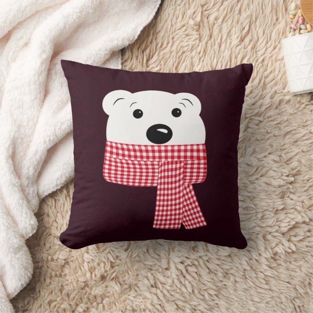 Christmas, bear muzzle, polar bear, red, white, throw pillow (Blanket)