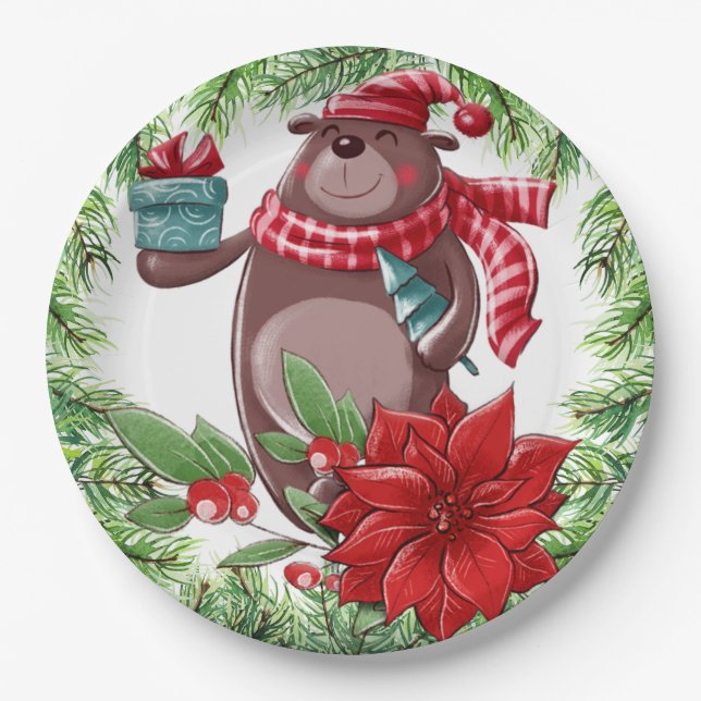Christmas Bear Paper Plates (Front)