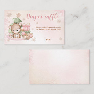 Christmas Bear Pink Baby Shower Diaper Raffle Card