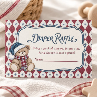 Christmas Bear Preppy Boy Baby Diaper Raffle Enclosure Card