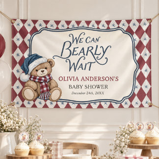 Christmas Bear Preppy Boy Baby Shower Banner