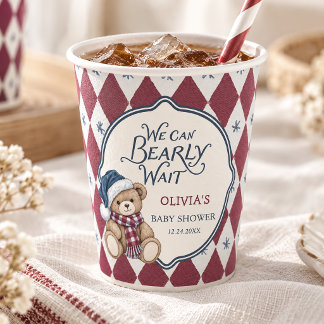 Christmas Bear Preppy Boy Baby Shower Paper Cups