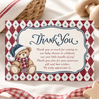 Christmas Bear Preppy Boy Baby Thank You Card