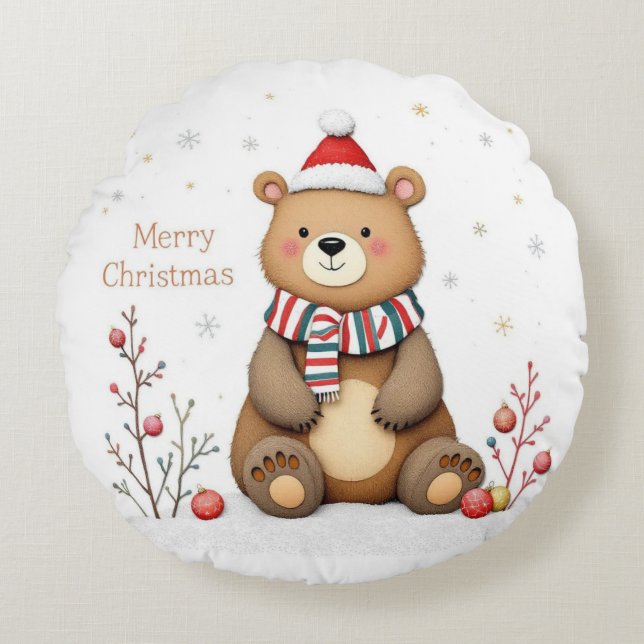 Christmas Bear Round Pillow (Front)