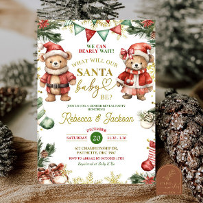 Christmas Bear Santa Baby Gender Reveal  Invitation