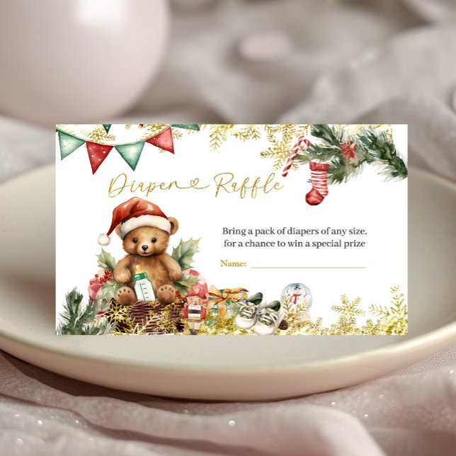 Christmas Bear Santa Boy Diaper Raffle Enclosure Card (Creator Uploaded)