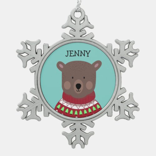 Christmas Bear Snowflake Pewter Christmas Ornament