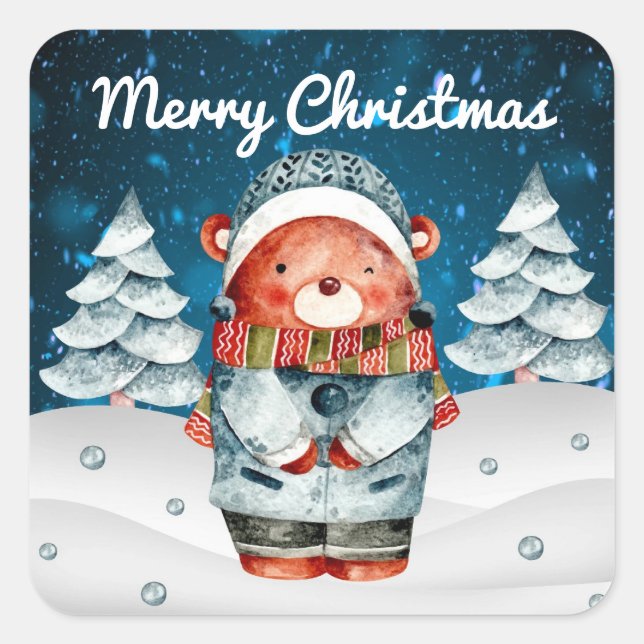 Christmas Bear Winter Snow  Stickers (Front)