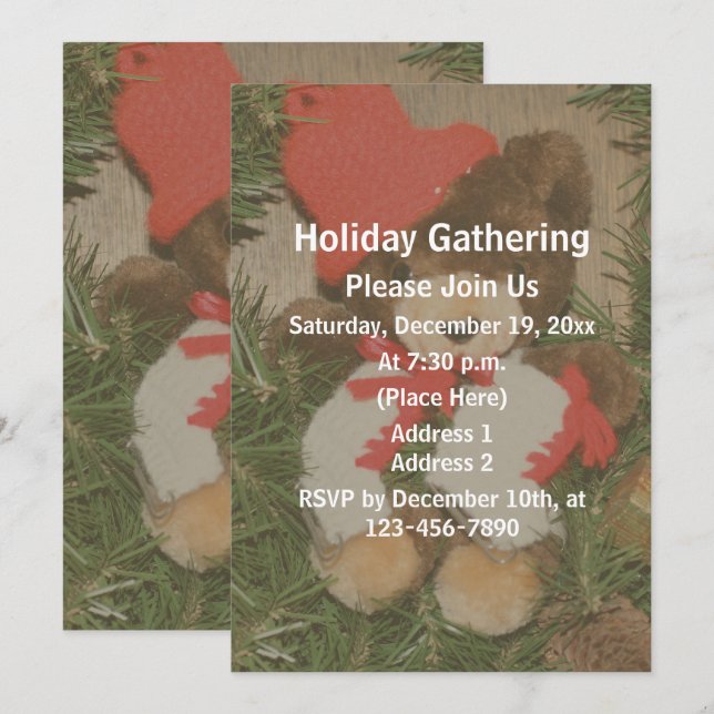 Christmas Bear Wreath Holiday Party  Invitation (Front/Back)