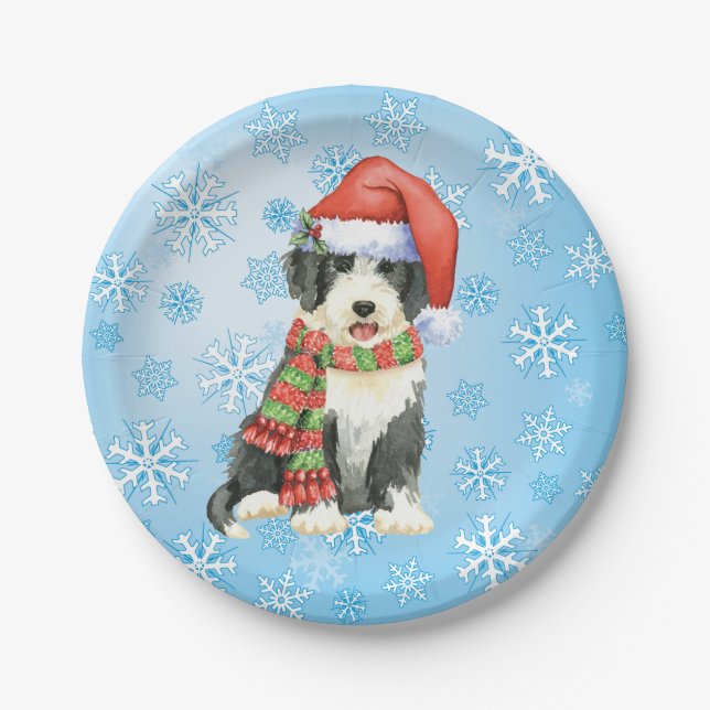 Christmas Bearded Collie Paper Plate (Front)