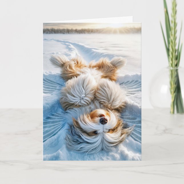 Christmas Bearded Collie Snow Angel Holiday Card (Front)
