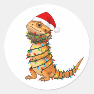 Christmas Bearded Dragon Pogona Vitticeps Santa Classic Round Sticker