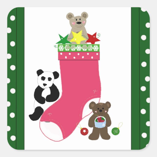 Christmas Bears Square Sticker (Front)