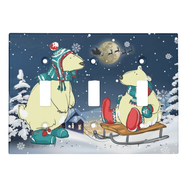 Christmas Bears Winter Snow Holiday Scene Light Switch Cover (Front)