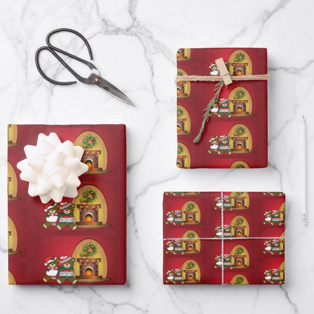 Christmas Bears Wrapping Paper Sheets (Front)