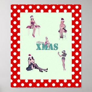 Christmas Beauties, Pin-up girls XMAS art print