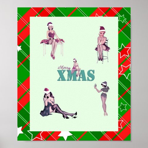 Christmas Beauties Pin_up girls XMAS art print v2