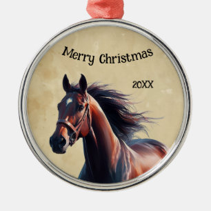 Christmas Beautiful Brown Horse Metal Ornament