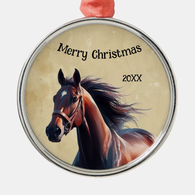 Christmas Beautiful Brown Horse  Metal Ornament (Front)