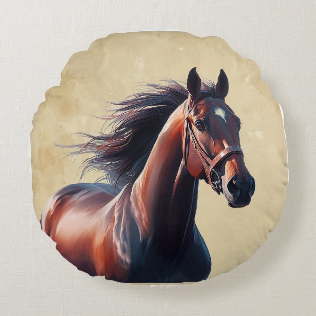 Christmas Beautiful Brown Horse  Round Pillow (Front)
